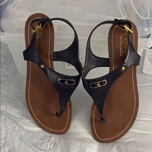Ralph Lauren Blue Sandals with Elegant Gold Accents
